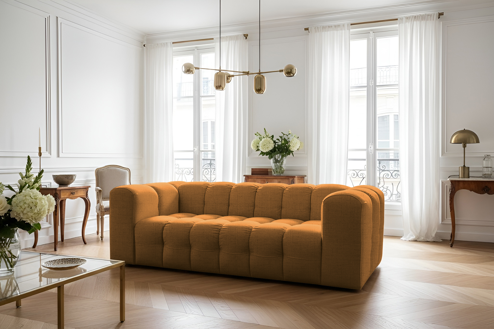 BALOO 3-Sitzer Sofa, Modernes Design & luxuriöser Komfort für dein Wohnzimmer - Orange, Stoff Moly 51